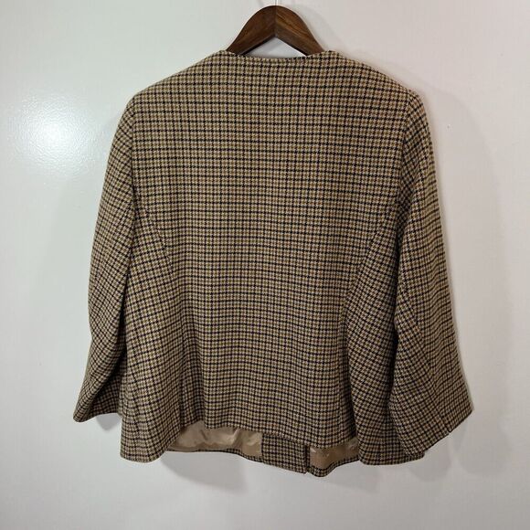Anne Klein Women’s Wool Blazer Size 1X 14W Collarless Houndstooth Brown Office - Picture 2 of 9